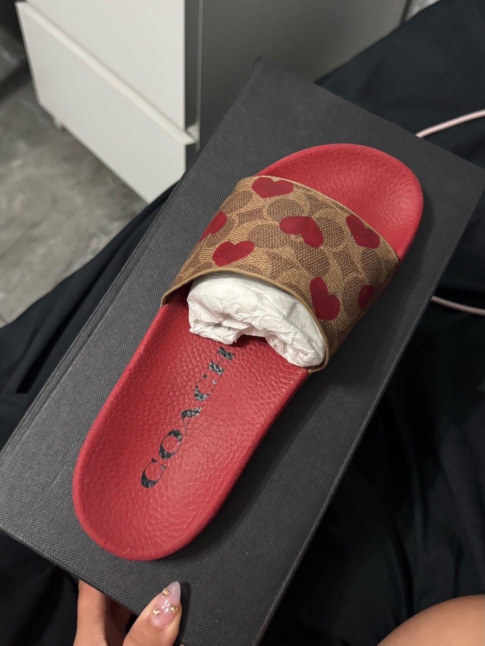Coach Red & brown slides with hearts - Picture 2 of 5